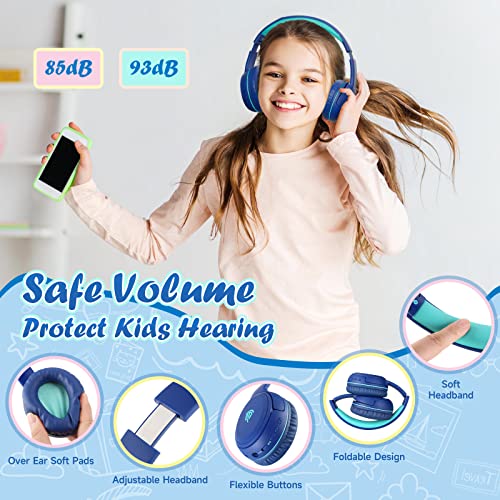 EasySMX Auriculares Inalámbricos Niños, [Regalo Niño] Cascos Bluetooth de Diadema para Niños, Límite de Volumen 85/93db Plegables Micrófono Incorporado Adecuado para Teléfono/Tableta/PC, 3 a 12 Años