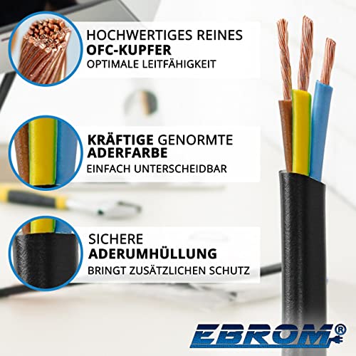 EBROM Cable redondo de plástico para manguera H03VV-F 3 x 0,75 mm² 3G0,75 (mm2) – Color: negro 10 m/15 m/20 m/25 m/30 m/35 m/40 m/45 m/50 m/55 m/60 m, etc. hasta 200 m en pasos de 5 m
