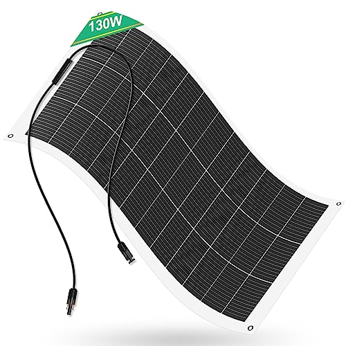 ECO-WORTHY Panel solar monocristalino flexible de 130 W, 12 V, panel solar fotovoltaico para caravanas, autocaravanas, furgonetas, barcos y otras superficies irregulares