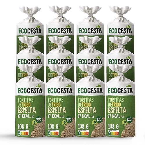 Ecocesta - Pack de 12 Unidades de 108 g de Tortitas Ecológicas de Trigo Espelta Integral - Sin Azúcar Añadido - Aptas para Veganos - Rica Fuente de Proteínas