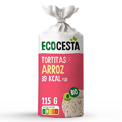 Ecocesta - Pack de 12 Unidades de 115 g de Tortitas Ecológicas de Arroz Integral - Sin Azúcar Añadido y Sin Gluten - Fuente de Hidratos de Carbono - Aptas para Veganos