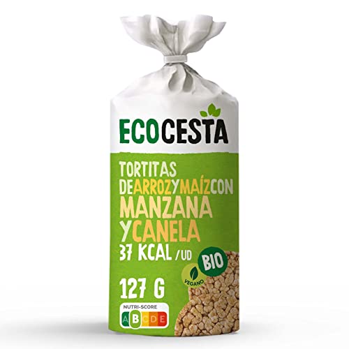 Ecocesta - Pack de 6 Unidades de 127 g de Tortitas Ecológicas de Arroz Integral y Maíz con Manzana y Canela - 127 g - Bajo Contenido en Sal - Sin Gluten - Aptas para Veganos - Ideales en Desayunos