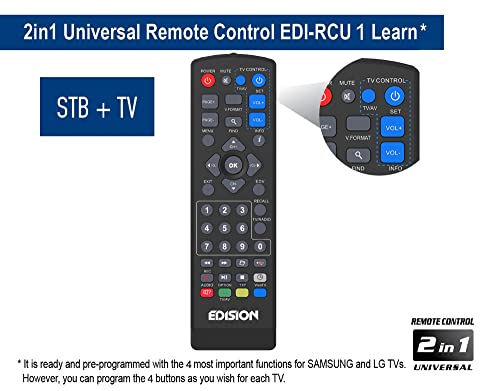 EDISION PROTON S2, DVB-S2 Receptor de satélite digital FTA, WiFi support, USB, HDMI, SCART, Mando a distancia universal 2en1