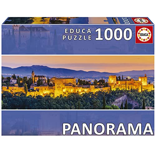 Educa - Puzzle de 1000 Piezas para Adultos en Formato panorámico | Alhambra Granada. Incluye Pegamento Fix Puzzle. A Partir de 14 años (19576)