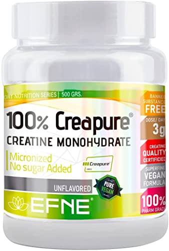 EFNE | Creatina Creapure | 500 g | Creatina en polvo | 100% de pureza Creapure | Aumenta Resistencia y Fuerza, Sabor Neutro | Vegano |
