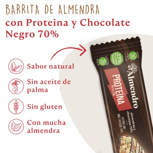 El Almendro, Barritas de Almendra y Chocolate Negro 70%, Barritas Energeticas, Barritas Proteicas, 4 porciones de 35 Gramos, 140 Gramos