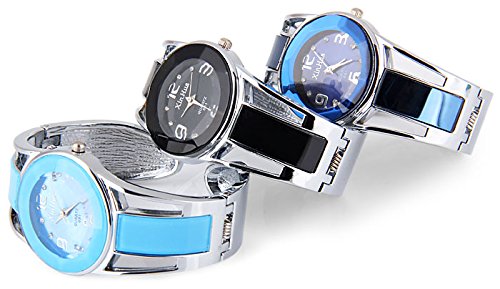 ele ELEOPTION Reloj de Pulsera de Cuarzo con Dial de Brillantes Cristales y Correa de Acero Inoxidable para Mujer, Azul Marino