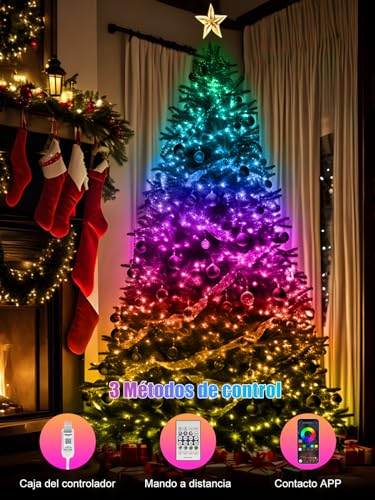 Electight 15M RGBIC Tira LED Navidad Inteligente con Mando a distancia, Cadena de Luces Color, IP65 Impermeable, Sincronización Musical, para Interiores, Exteriores, Boda, Jardín, Fiesta