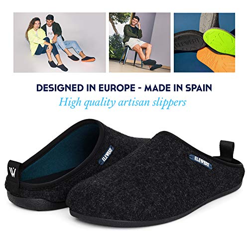 ELEWERT® - NATURAL - Zapatillas de Estar por casa - unisex - fabricadas en España - confort - interior - exterior - suela de caucho - plantilla extraíble reciclada - Fieltro -Negro, EU 44