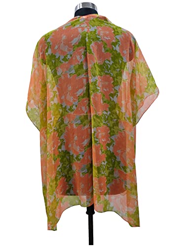 Elu ♥ Kimono de playa para mujer, cárdigan casual con estampado floral bohemio, Gasa Neón Naranja Verde, Talla única