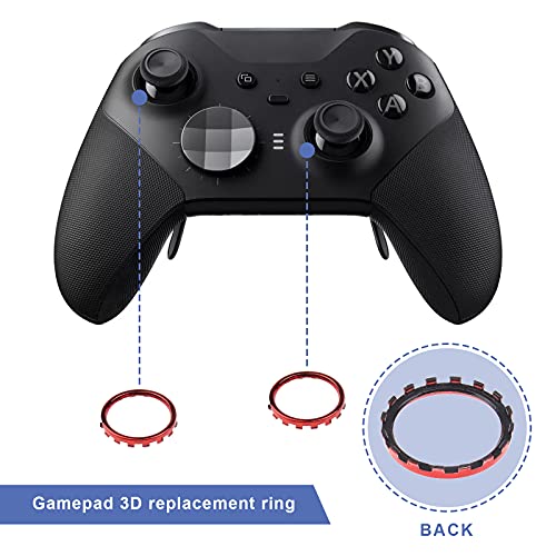 eMagTech 2 pares rojo acento anillos accesorios con T6 T8 destornillador Crowbar plástico cromado mate Thumbstick Gamepad 3D 2.5 cm perla bolsa para Xbox One Elite Controller