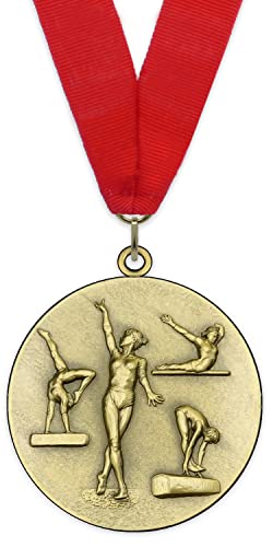 Emblemarket - Medalla de Metal Personalizable - Gimnasia Femenino - Color Oro - 6,4cm - Incluida Cinta de tu Elección