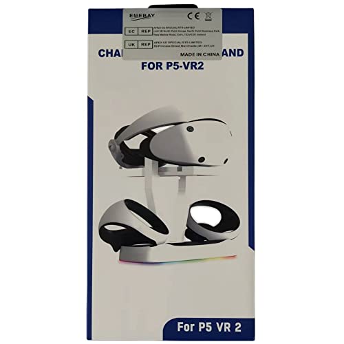 EMEBAY Soporte y estación de carga con luces RGB para PS VR2, estación de carga con indicadores y soporte para auriculares Realidad Virtual PS VR2, cargador compatible con Play*station PS VR2