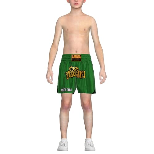 EmoBug Amata Boxing - Muay Thai Pantalones Cortos de Boxeo para niños y niñas (S, Verde)