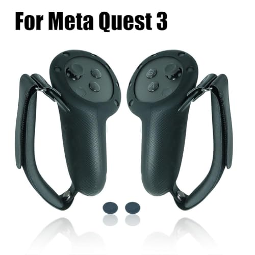 Empuñaduras de controlador para Meta Quest 3, funda protectora de silicona con correas de mano para controlador con 2 fundas de palanca de mando para Oculus Quest 3 accesorios