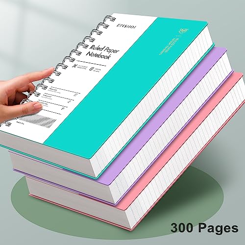 EMSHOI Cuaderno en espiral A5 con rayas universitarias, pequeño de 5.7 x 8.2 pulgadas, 300 páginas/150 hojas, papel grueso de 100 g/m², tapa dura impermeable, para oficina, escuela, mujeres, hombres,