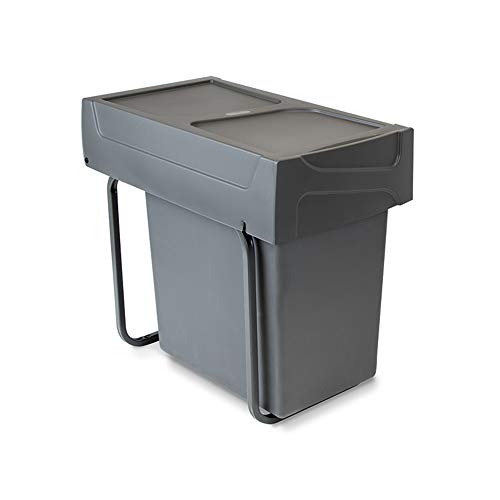 EMUCA - Cubo de Basura con fijación inferior para cocina, contenedor de reciclaje extraíble, 1x20 L, acero y plástico, Gris antracita.