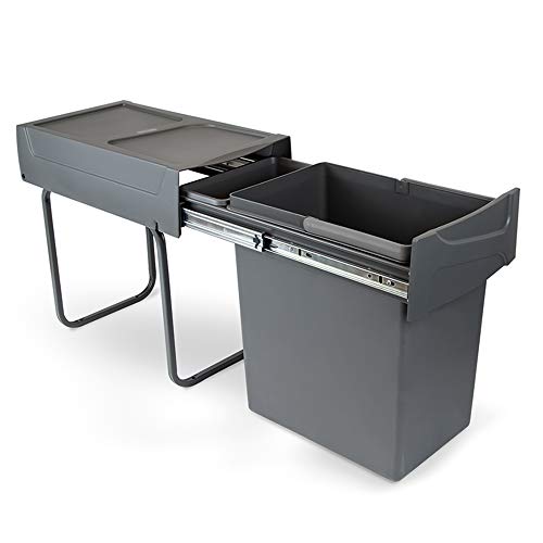 EMUCA - Cubo de Basura con fijación inferior para cocina, contenedor de reciclaje extraíble, 1x20 L, acero y plástico, Gris antracita.