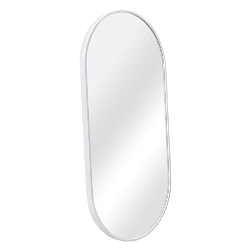 [en.casa] Espejo de Pared para Baño Pasillo Elegante Forma Elíptica Horizontal/Vertical Aluminio 40 x 80 cm Blanco