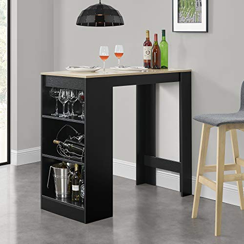 [en.casa] Mesa de Bar de Bistro Elegante 110 x 50 x 103 cm Mesa Alta Cocina Barra integrada para Bebidas con 3 Estantes Negro y Efecto Roble