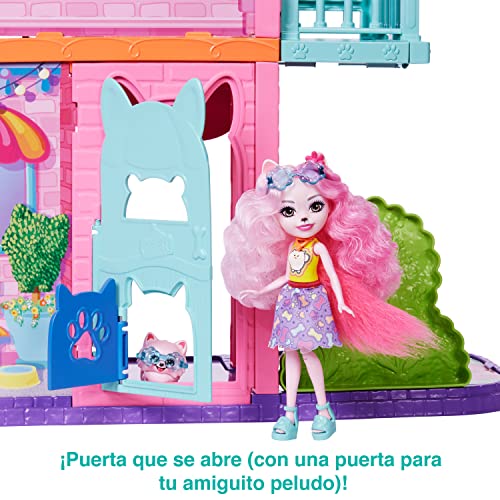 Enchantimals City Tails Apartamento de Palmer Pomeranian y Pommy SIOC Casa de muñecas 3 pisos con figura, mascota perrito, muebles y accesorios, juguete de regalo +4 años (Mattel HJH65)