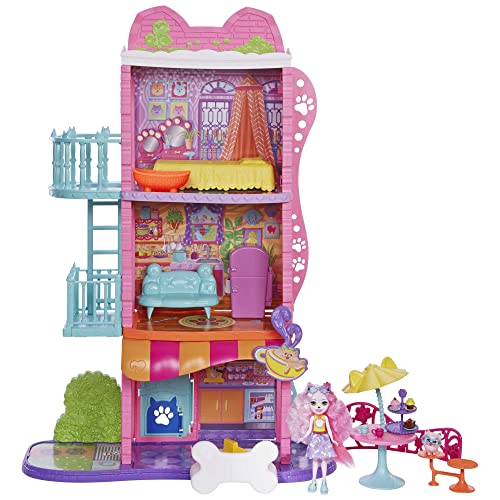 Enchantimals City Tails Apartamento de Palmer Pomeranian y Pommy SIOC Casa de muñecas 3 pisos con figura, mascota perrito, muebles y accesorios, juguete de regalo +4 años (Mattel HJH65)