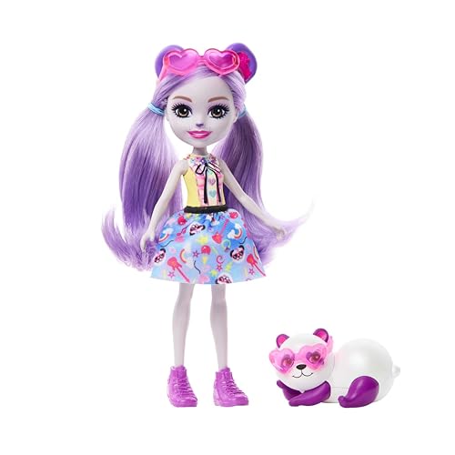 Enchantimals Purple Panda y bestie Muñeca con mascota panda, juguete +4 años (Mattel HNT58)