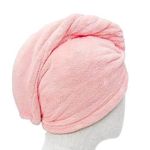 Enetix. Juego de 2 toallas para el pelo de microfibra, para mujer, 25,4 x 68,5 cm, turbante para el pelo muy absorbente, antiencrespamiento, toallas para el pelo de secado rápido con botón (rosa)