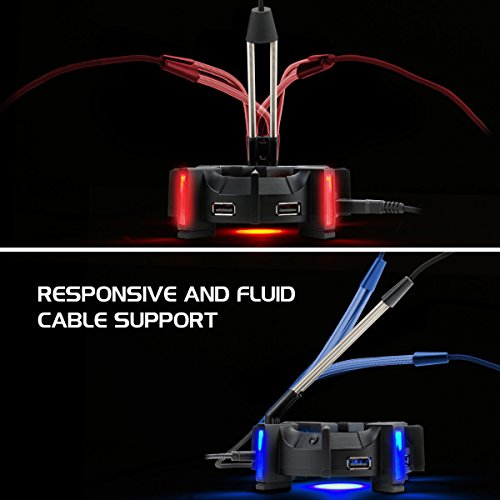 ENHANCE Soporte de Cable elástico para Mouse Pro Gaming, concentrador USB de 4 Puertos con 7 Modos de Color LED, Soporte de gestión de Cables, precisión Mejorada y diseño Pesado para Juegos de