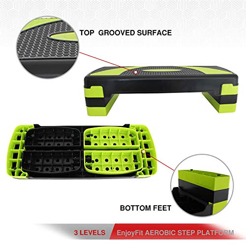 EnjoyFit - Step para aerobic (3 niveles, altura regulable, 78 x 30 x 10/15/20 cm), verde / negro