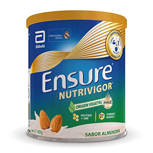 Ensure Nutrivigor Origen Vegetal – Sabor Almendra- Complemento Alimenticio para Adultos, con HMB, Proteínas, Vitaminas y Minerales, como el Calcio- Lata de 400 g​