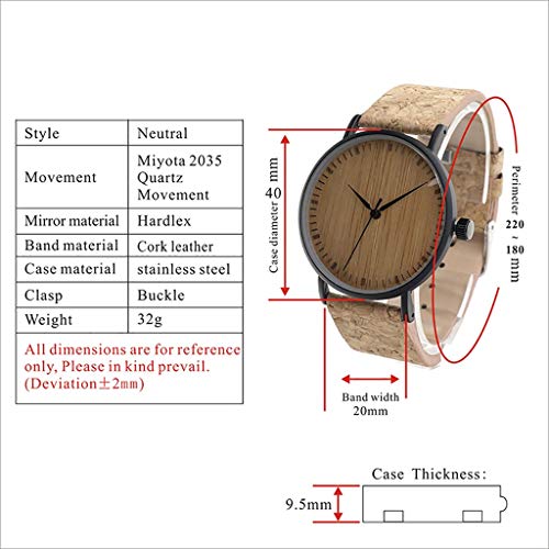 EPANO All Wood Watch Reloj de Cuarzo con Correa de Corcho Cronógrafo Multifuncional Reloj de Pulsera Reloj de Mujer for Hombre