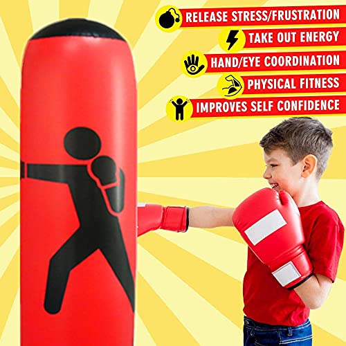 EQARD Saco de Boxeo Hinchable de Niños 157cm Bolsa de Boxeo Independiente para Rebote Inmediato Sacos de Boxeo para Practicar Kárate Taekwondo MMA (León Negro)