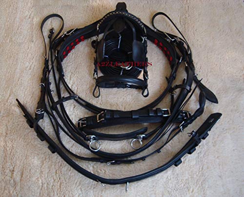Equestrian Universe - Arnés de conducción de cuero negro de calidad exclusiva para carro de caballo (Full)