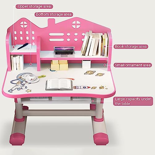 Escritorio para niños, color rosa, juego de mesa de estudio y silla, antideslizante, estable, protege la vista, escritorio infantil, adecuado para niños y niñas (rosa)