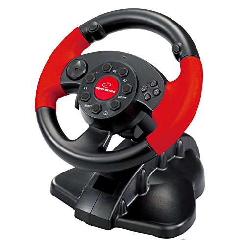 Esperanza High Octane - Volante y pedales de acelerador y freno de gaming para PC/PSX,/PS2/PS3, negro