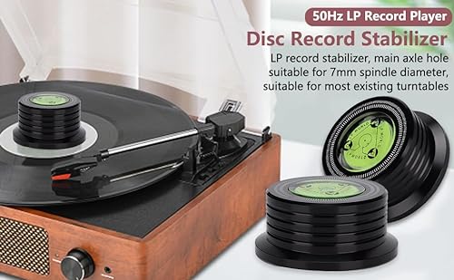 Estabilizador de Discos de Vinilo, Estabilizador de Peso de Discos, Abrazadera de Disco Giratoria de Aluminio con Nivelación de Burbujas para Tocadiscos LP de 50 Hz, Estabilizador de Discos de(negro)