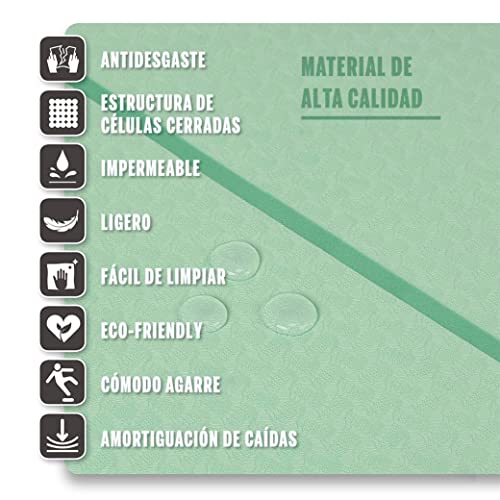 Esterilla Yoga Antideslizante - Alfombra Plegable - Colchoneta para Gimnasia, Pilates, Fitness - Incluye Bolsa - Mat Yoga (Verde)