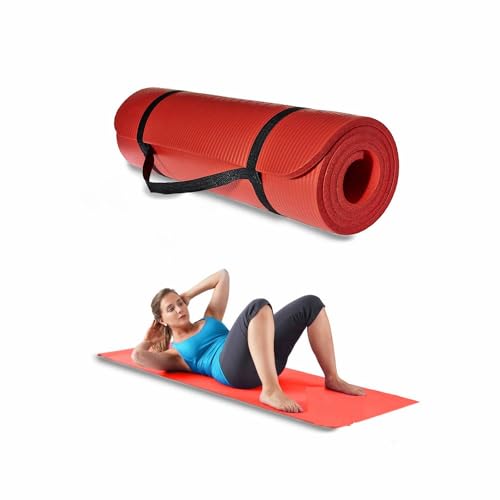 Esterilla Yoga Pilates con Correa de Transporte, Yoga Mat antideslizante, Colchoneta Gruesa TPE ecológico Suave y Cómoda Ideal para Deporte, Fitness, Ejercicios, Gimnasia (Rojo)