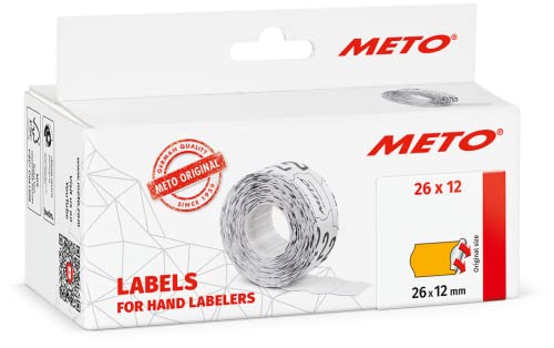 Etiquetas Meto para etiquetadoras manuales (26 x 12 mm, 1 línea, naranja fluorescente, 6000 unidades, adherencia permanente, para Meto, Contact, Sato, Avery, Tovel, Samark, etc.)