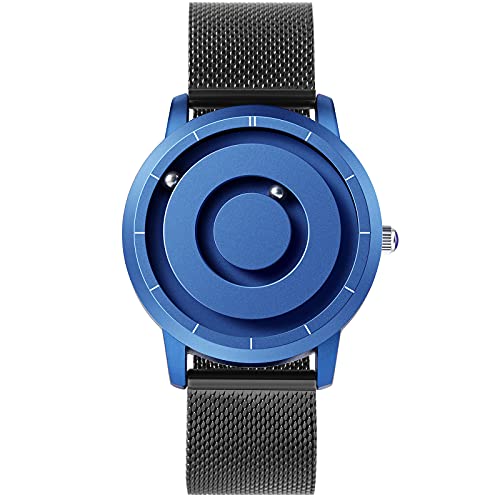 EUTOUR Reloj Magnetico Hombre Cuarzo Sin Vidrio Rodamiento de Bolas Relojes de Pulsera para Hombres con Correa de Acero Inoxidable Azul