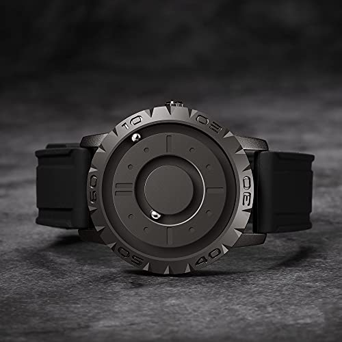 EUTOUR Reloj Magnetico Hombre Cuarzo Sin Vidrio Rodamiento de Bolas Relojes de Pulsera para Hombres con Correa en Silicona Negro