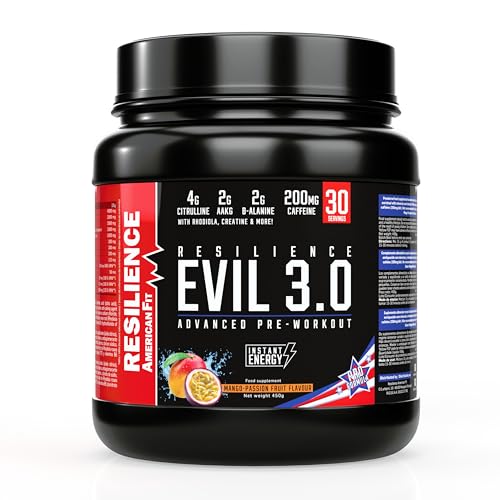 Evil 3.0|Gimnasio Preentreno|450g|Pre Workout con Cafeína|Creatina en Polvo|Beta Alanina|Preentrenamiento Potente| Mango Pasion