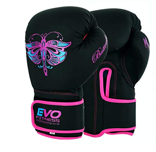 EVO Fitness Guantes de boxeo rosa mate para mujer, bolsa de boxeo para mujer, MMA Muay Thai, artes marciales, Kick Boxing para niñas, combate, entrenamiento de combate, guantes con envolturas de mano