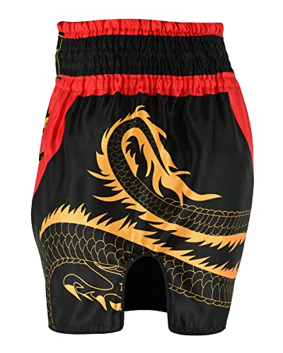 EVO Fitness Pantalones cortos para Muay Thai, artes marciales, artes marciales, grappling, kickboxing, UFC, jaula, lucha, gimnasio, entrenamiento, hombres y mujeres (L, rojo/negro)