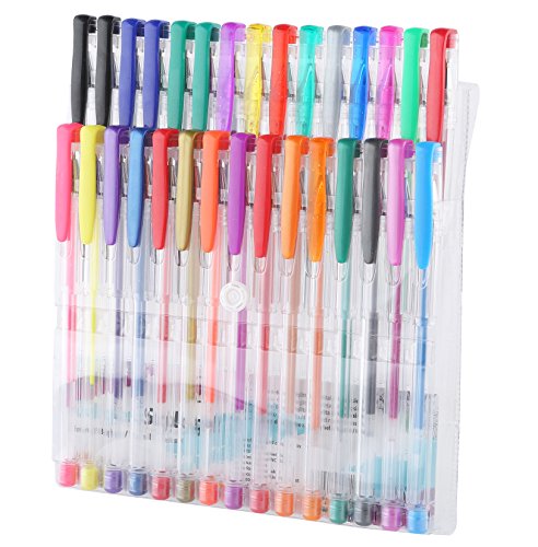 Exerz Bolígrafos de gel de colores 30pz dentro de estuche plástico, esferos con bolígrafo de tinta fina, color vibrante, incluye esferos con tonos de escarcha, neón, metálicos, y clásicos
