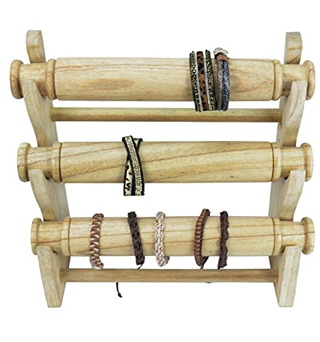 Expositor para pulseras y relojes, 3 barras, madera maciza teñida