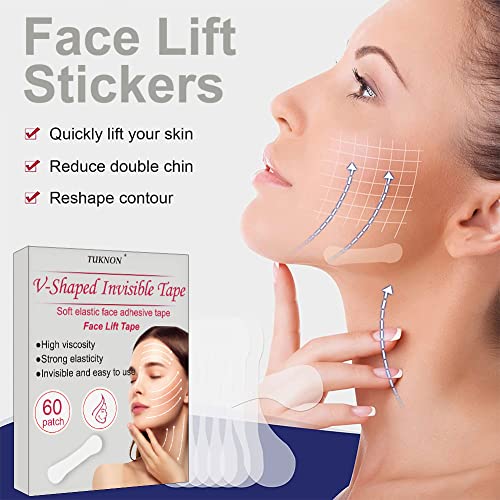 Face Lift Tape,Lifting Facial Parche,60 Piezas Invisible Lift Adhesivo Facial,V Face Lifting,Face Lift Stickers,Cinta de Estiramiento Facial,Cinta Adhesiva Facial,Lift Adhesivo Facial Lifting Cuello