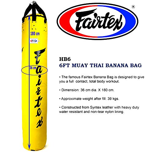 Fairtex Bolsa de boxeo pesada sin relleno HB6-6 pies Muay Thai Banana amarillo para Kick Boxing MMA K1 (amarillo)