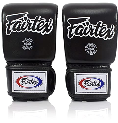 Fairtex Guantes Muay Thai TGO3, Entrenamiento & Sparring Bag Guantes de Boxeo para Kick Boxing MMA K1 (Negro, M)